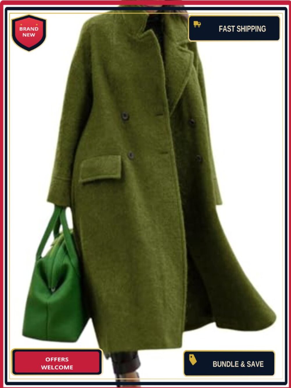 Oversized Wool Blend Trench Coat Long Winter Pea Overcoat Maxi